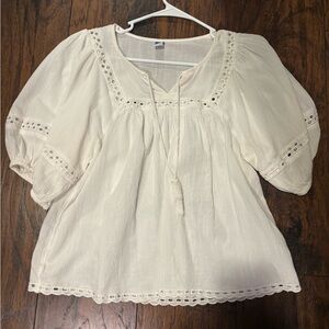 Old Navy Cream Blouse with Lace Detail